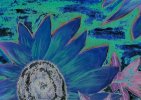 Digital sunflower oil art blue