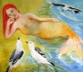 Title: red mermaid and seagulls