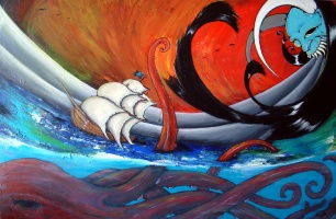 Sunrise with seamonsters