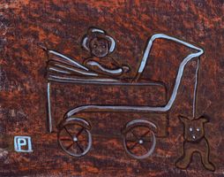 Child in a pram wth a dog